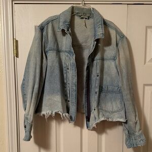Free People Distressed Light Wash Jean Jacket